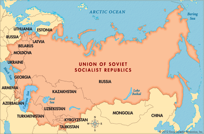 A map of the Soviet Union divided into 15 free nations.