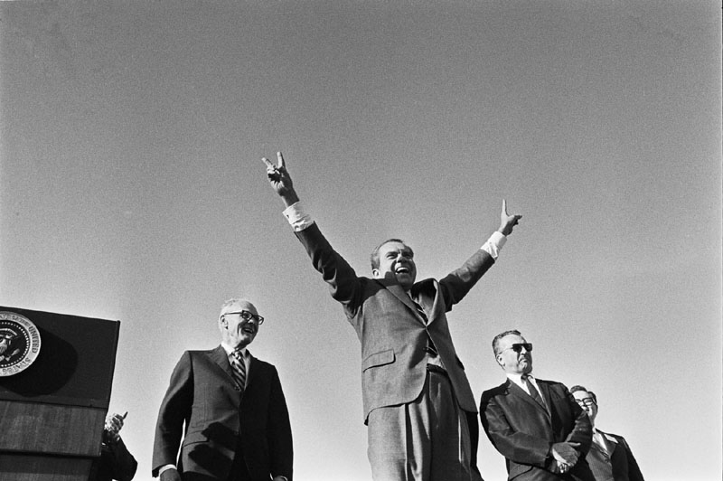 President Richard Nixon waves to a crowd circa 1970.