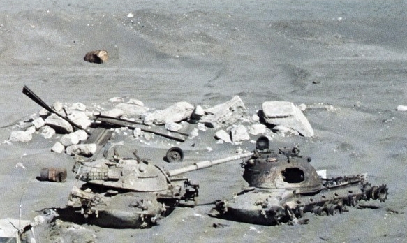 Wrecked M48 tanks in the Suez Canal during the Yom Kippur War.